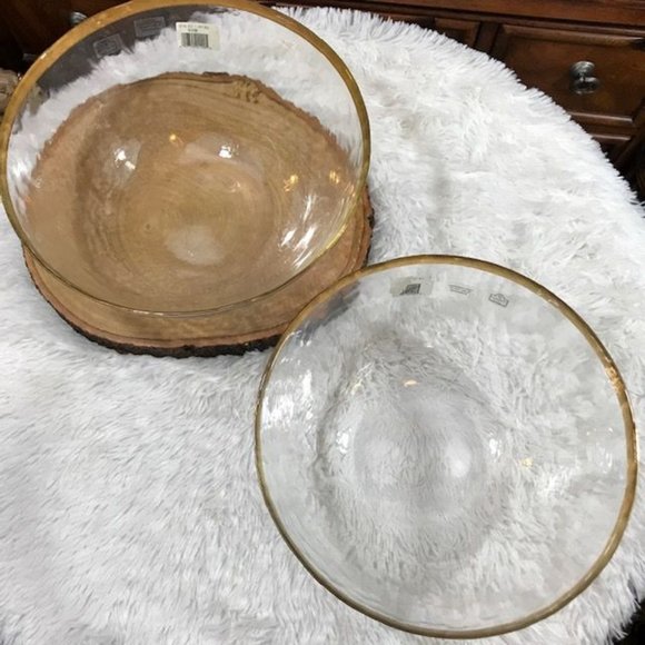 (Set of 2) 10 Strawberry Street Gold Rimmed Wavy Glass XL Bowls Made in Germany - Picture 6 of 11